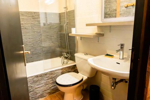 un bagno con WC, lavandino e doccia di Les Effalées a Thollon