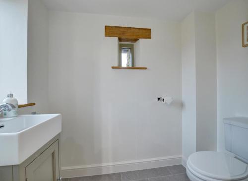 a bathroom with a white toilet and a sink at 2 Bed in Bishops Nympton oc-barton in Bishops Nympton