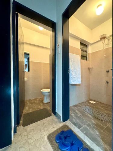 a bathroom with a shower and a toilet in a room at Hideout in Kisumu