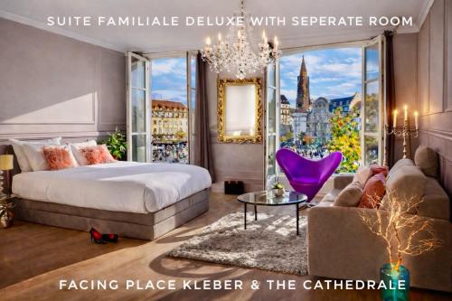 a bedroom with a large bed and a couch at LIFE RENAISSANCE - New Concept - Place Kléber in Strasbourg