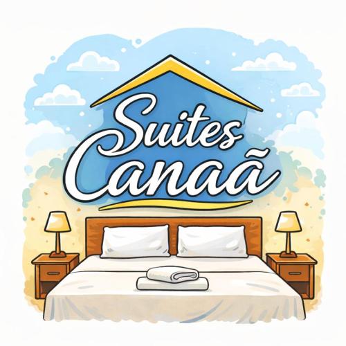 a bed in a resort with the words suite canama at Suítes Canaã in Uberlândia