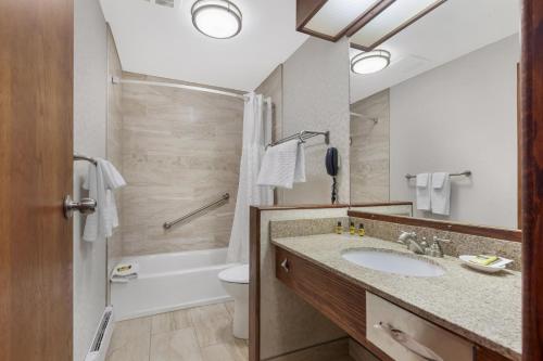 a bathroom with a sink and a toilet and a shower at Best Western Plus Otonabee Inn in Peterborough