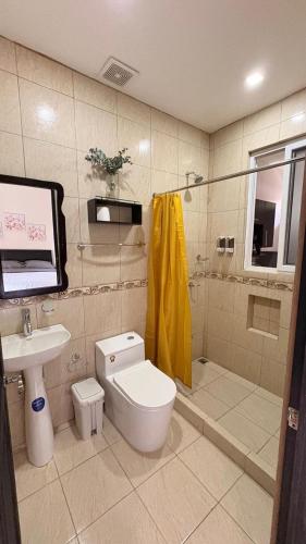 a bathroom with a toilet and a sink at Apartamento Decrusi in Alajuela