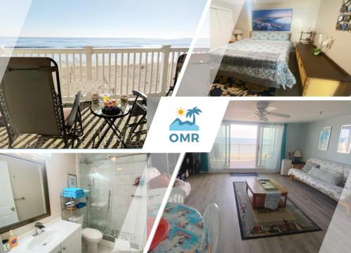 a collage of a living room and a bedroom at Beachfront Condo with Amazing Ocean Views 4th Fl in Old Orchard Beach