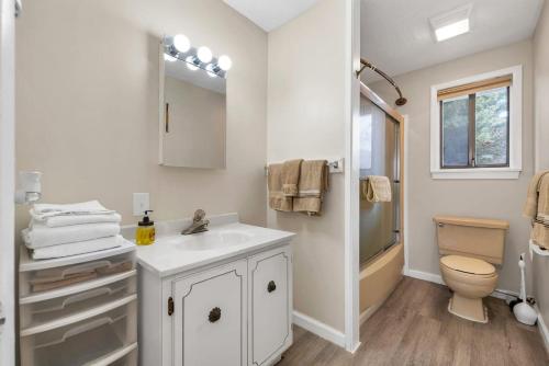 a white bathroom with a sink and a toilet at Condo Ideal location Ski, Shop, Hike in Conway