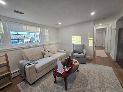 a living room with a couch and a table at Modern & Cozy Suite in Norwood