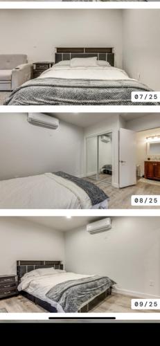 two pictures of a bedroom with a bed in a room at Sam property in Los Angeles