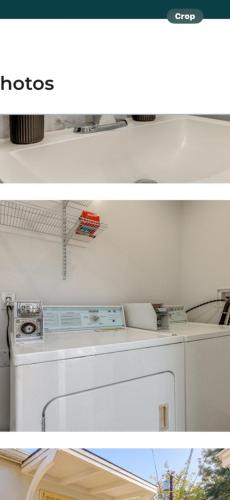 a collage of two pictures of a kitchen with a dishwasher at Sam property in Los Angeles