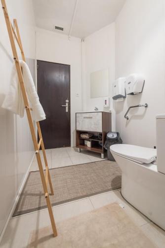 a bathroom with a toilet and a ladder in it at Abrigo dos Prazeres Guesthouse by Mth in Prazeres