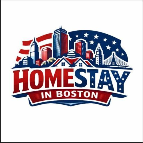 a home stay in boston logo with an american flag at HomeStay in Boston West Bellflower Street in Boston