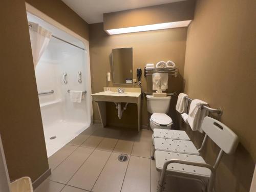 a bathroom with a toilet and a sink and a shower at Comfort Suites Scranton near Montage Mountain in Scranton