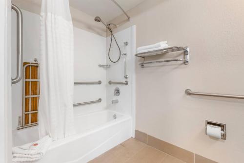 a bathroom with a tub and a shower with a shower curtain at Comfort Inn Arcata in Arcata