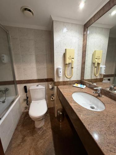a bathroom with a toilet and a sink and a mirror at Büyük Sümela Otel in Macka