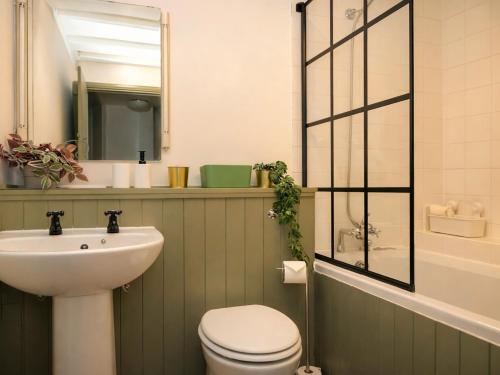 a bathroom with a sink and a toilet and a mirror at Burford Apple in Burford