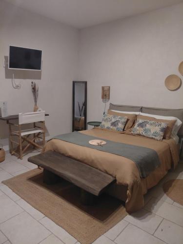 a bedroom with a large bed and a tv at B&b Villa Rosalia in Procida