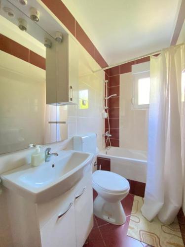 a bathroom with a sink and a toilet and a tub at Mia 6 in Crikvenica