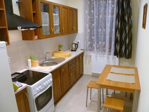 a small kitchen with a sink and a stove at Energy House in Jasło