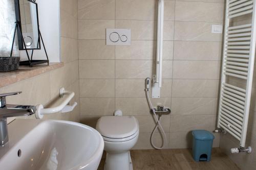 a small bathroom with a toilet and a sink at Gaspari Farm Relais in Volta Mantovana