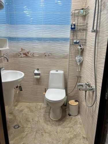 a bathroom with a toilet and a sink at Forum Apartment in Stara Zagora
