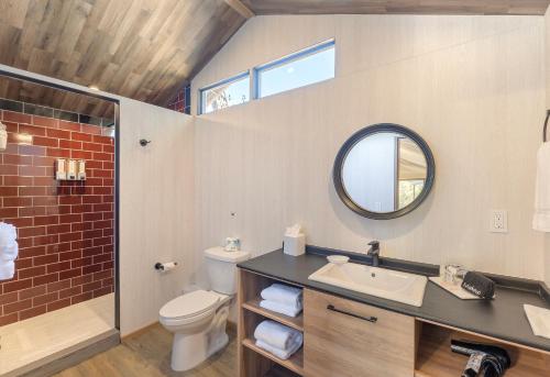 a bathroom with a toilet sink and a mirror at Carmel River Inn & Cottages in Carmel