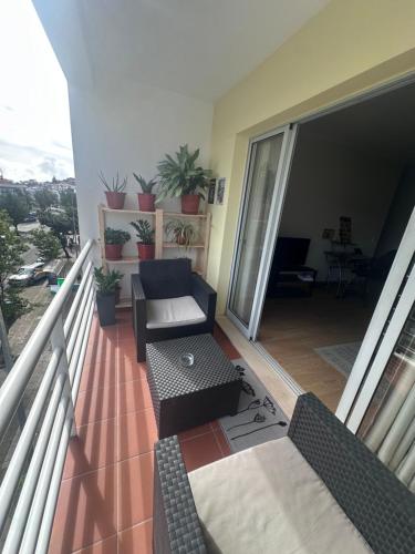 a balcony with a couch and a chair and a table at Heart of Madeira Island in Funchal