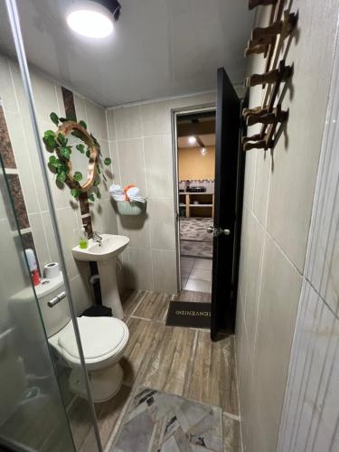 a bathroom with a toilet and a sink at Hospedaje in Salento
