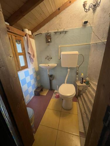 a small bathroom with a toilet and a sink at Residence "Ana Pletvarska" in Prilep