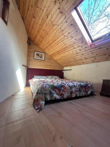 a bedroom with a bed in a room with a skylight at Residence "Ana Pletvarska" in Prilep