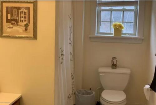 a bathroom with a toilet and a window at Caribbean Deck Estate in Effort