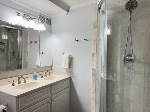 a bathroom with a sink and a shower at Atlanta Downtown! 3 Unique Apartments Available! Onsite Parking in Atlanta