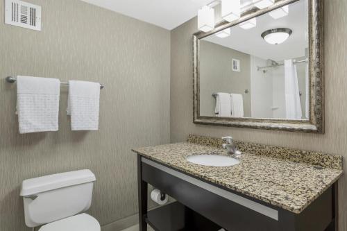 a bathroom with a sink and a toilet and a mirror at Best Western Plus Tallahassee North Hotel in Tallahassee
