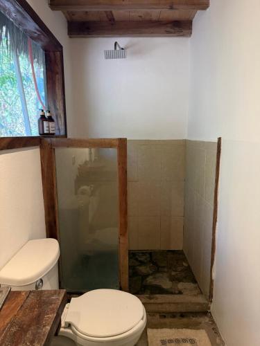 a bathroom with a toilet and a shower at Loft Amplio con Vista Natural en Mazunte in Mazunte