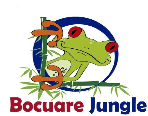 a frog sitting on a pole with the wordsario jungle at Bocuare Jungle in Tapantí