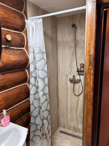 a bathroom with a shower and a sink at Casa Alexia in Potoc