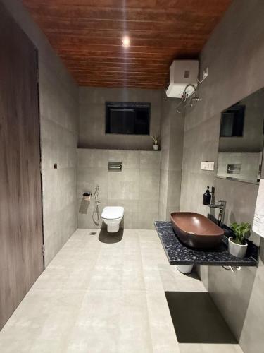 a bathroom with a sink and a toilet at Nesara the nature villa in Jāmb