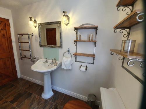 a bathroom with a sink and a mirror at An Cnocan in Sneem