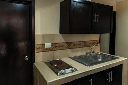 a kitchen with a sink and a counter top at Hotel & Suites Domani in Progreso