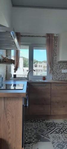 a kitchen with a sink and a counter top at Calliope #1 in Skala