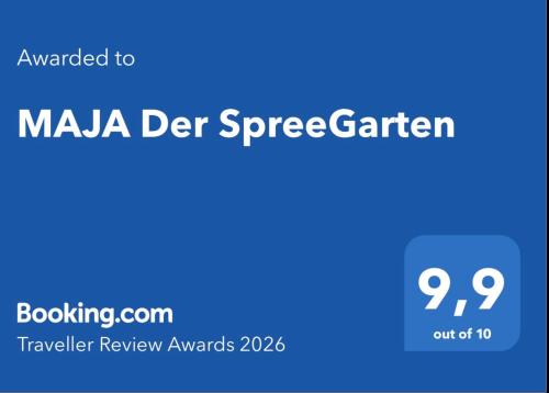 a blue banner with the words mla der synergygardener and a blue at MAJA Der SpreeGarten in Cottbus