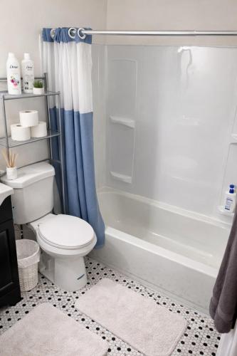 a bathroom with a white toilet and a shower at Carson in Carson
