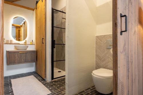 a bathroom with a toilet and a sink at Somers Loft in Zuid-Beijerland