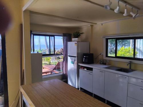 una cocina con refrigerador y encimera en Absolute Beachfront, en Savusavu