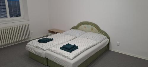 a bed with two pillows on it in a room at U Piškota in Desná