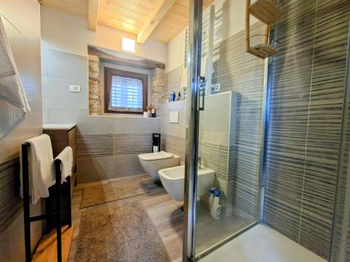 a bathroom with a shower and a toilet and a sink at Apartments Casa Sossa in Vilanija