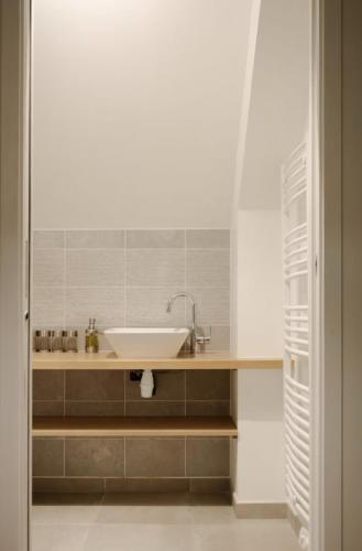 a bathroom with a sink and a counter at La buanderie du château in Le Boulay