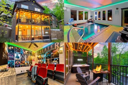 a collage of pictures of a house with a swimming pool at Ridgetop Hideaway in Pigeon Forge