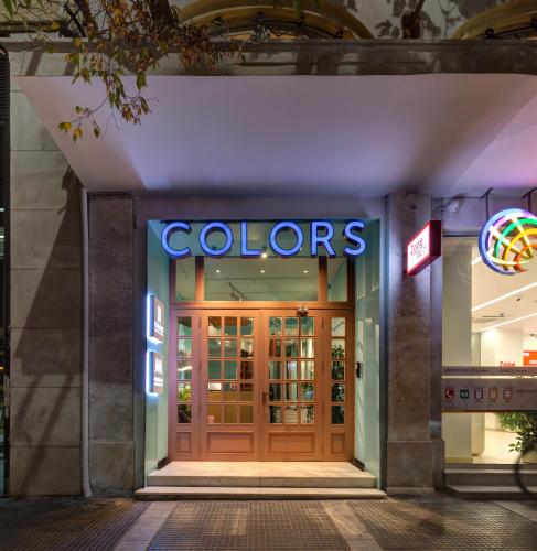 a store front with a colors sign on the door at Colors Urban Hotel Thessaloniki in Thessaloniki