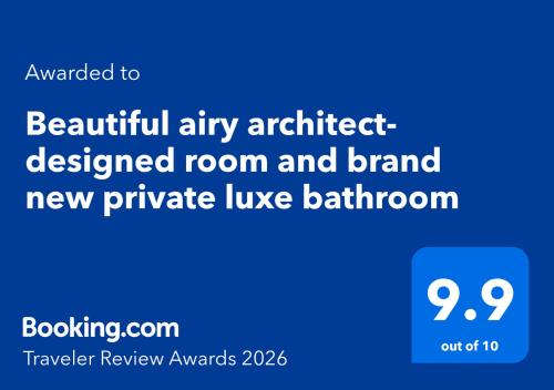 a screenshot of a text box with the words beautiful any architect designed room and brand at Beautiful airy architect-designed room and brand new private luxe bathroom in Los Angeles
