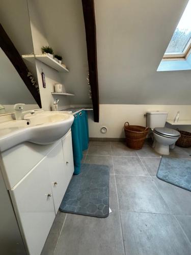 a bathroom with a sink and a toilet at L écrin de l aube in Grainville-la-Teinturière