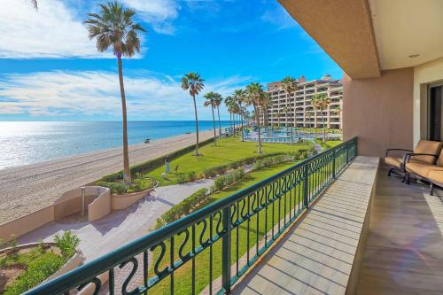 a balcony with a view of the beach at Beachfront Oasis at Sonoran Spa E201 in Puerto Peñasco